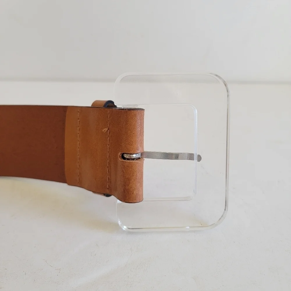 & other stories Tan Leather Belt Acrylic Buckle Size XS Brown Minimalist Boho